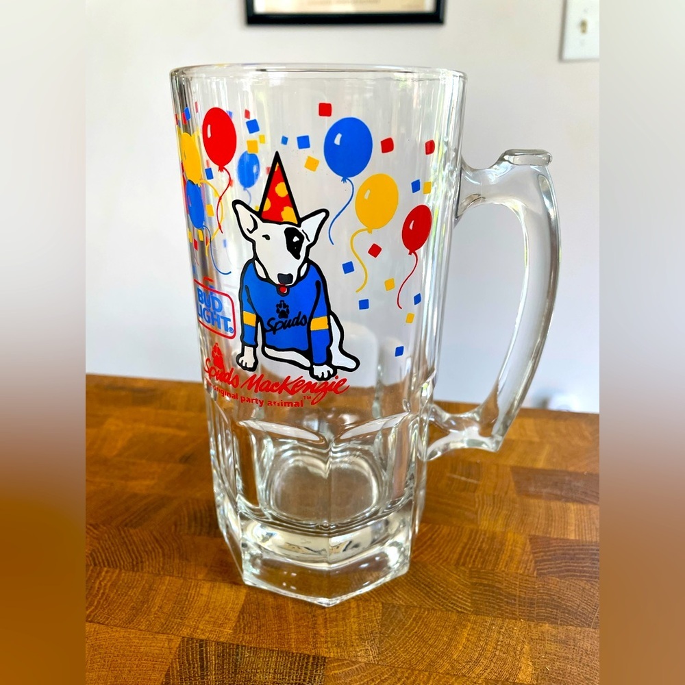 Vintage 1980/90s Spuds Mackenzie Bud Light glass mug 32oz probably